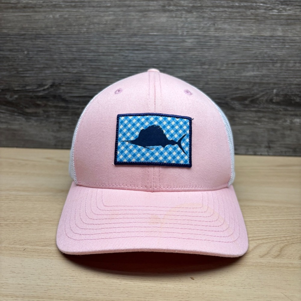 Columbia Hat Cap Trucker Snap Back Pink White PFG Marlin Fishing Angler Outdoor